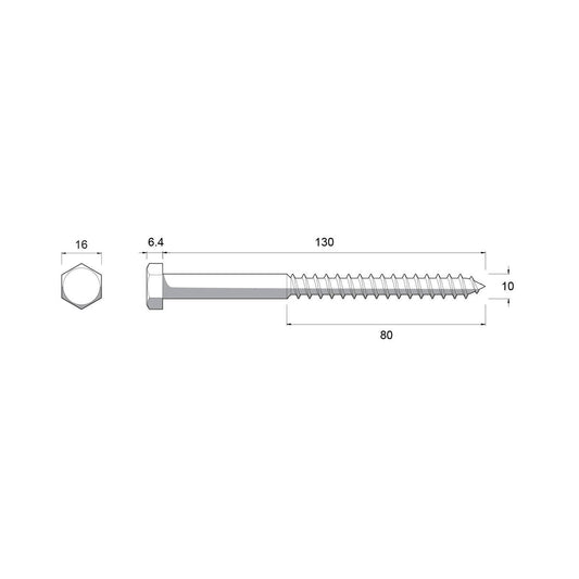 Zenith M10 Coach Screws - 130mm Hot Dip Galvanised - Hex Head - 4.6 Grade Steel - Heavy-Duty – view 2 - Auzzistore