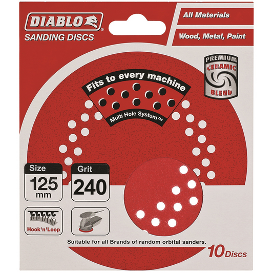 Diablo 125mm 240 Grit Sanding Discs 10 Pack Hook and Loop Durable - Auzzistore