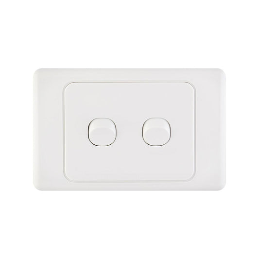 Deta White Double Switch - 2 Gang - Polycarbonate - Standard Design - Auzzistore