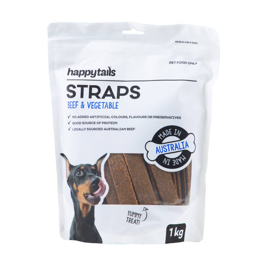 Happy Tails Beef and Vegetable Straps Dog Treats - 1kg - Chewy - Protein Rich
