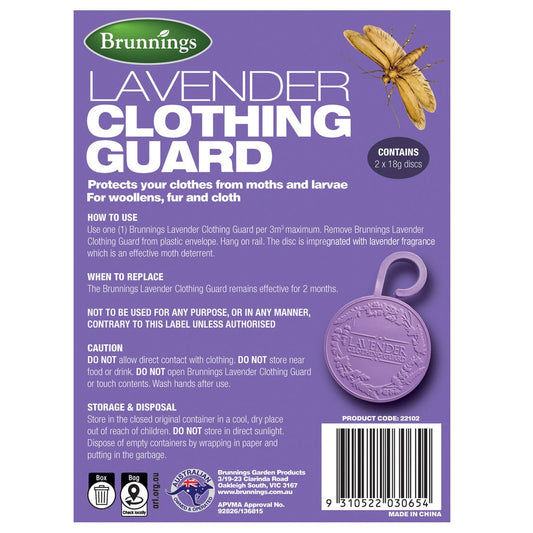 Brunnings Lavender Clothing Guard Hanging Disk 2 Pack - 85mm x 115mm - Moth Repellent – view 2