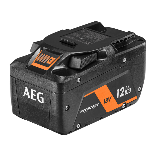 AEG 18V FORCE HD 12.0Ah Battery - Enhanced Power & Runtime - 100mm x 76mm x 155mm