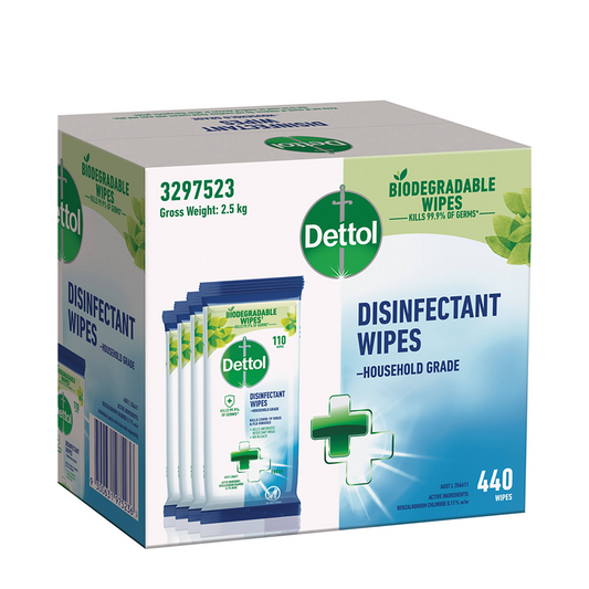 Dettol Multi Purpose Disinfectant Cleaning Wipes 440 Pack - 221mm x 204mm - Kills Germs