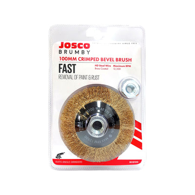 Josco 100mm Crimped Bevel Brush - Rust Removal - Steel Wire - Durable