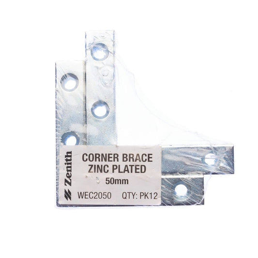 Zenith Corner Brace Bracket - 50mm - Zinc Plated - 12 Pack - Auzzistore