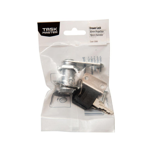 Taskmaster Drawer Lock - 19mm x 30mm - 2 Keys - Security - Auzzistore