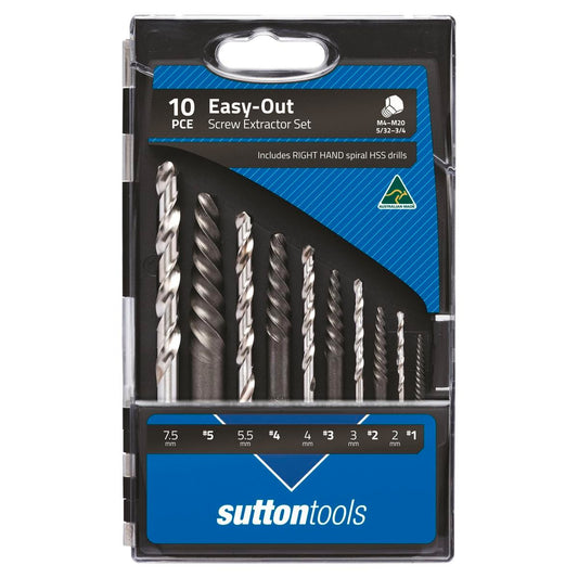Sutton Tools 10 Piece Screw Extractor Set - 152mm x 18mm x 156mm - Steel - Auzzistore
