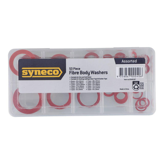 Syneco Assorted Fibre Body Washers 50 Pack - 50 Washers - Red - Sealing Solution - Auzzistore