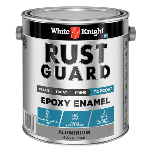 White Knight Rust Guard Aluminium Gloss Epoxy Enamel Paint 4L - UV-Resistant, Durable - Auzzistore