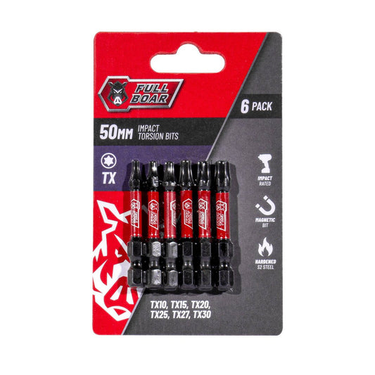 Full Boar Tx Impact Torsion Bits Set - 6 Pack - 50mm - Durable & High Torque - Auzzistore