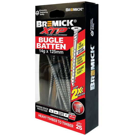 Bremick XTP Bugle Batten 14g x 125mm T40 Stainless Steel 316 - 25 Pack - Fast Installation - Auzzistore
