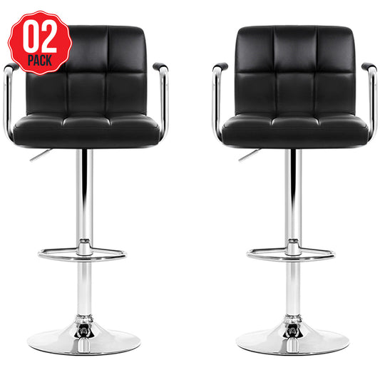 Artiss Black Gaslift Swivel Barstool with Arm Rests 2 Pack - Auzzistore