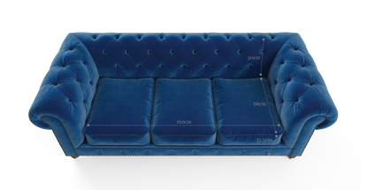 Brosa Notting Hill Velvet Chesterfield 3 Seater Sofa (Ocean Blue)