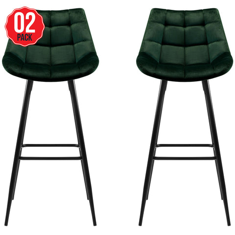 Artiss Velvet Barstool Green 2 Pack - Auzzistore