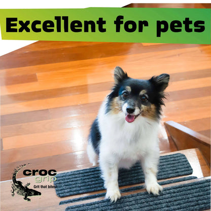 Croc Grip Grey Anti-Slip Carpet Treads 500mm x 100mm 3 Pack - Durable, Easy Install, Pet Friendly