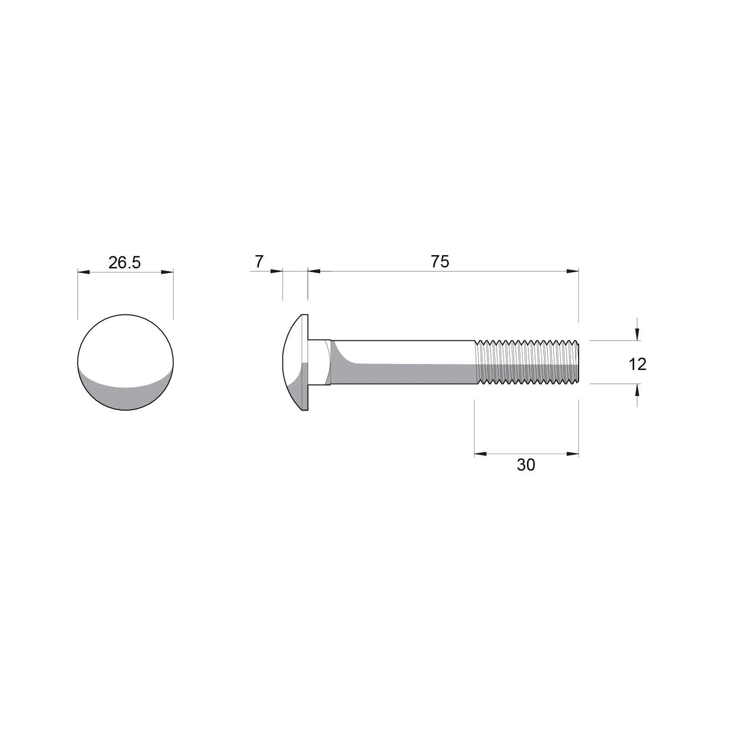 ZENITH M12 x 75mm Galvanised Cup Head Bolts & Nuts, Corrosion Resistant, AS Compliant
