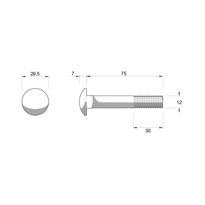 ZENITH M12 x 75mm Galvanised Cup Head Bolts & Nuts, Corrosion Resistant, AS Compliant