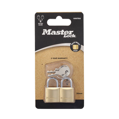 Master Lock 20mm Brass Keyed Padlock 2 Pack - Durable, Corrosion Resistant, Keyed Alike