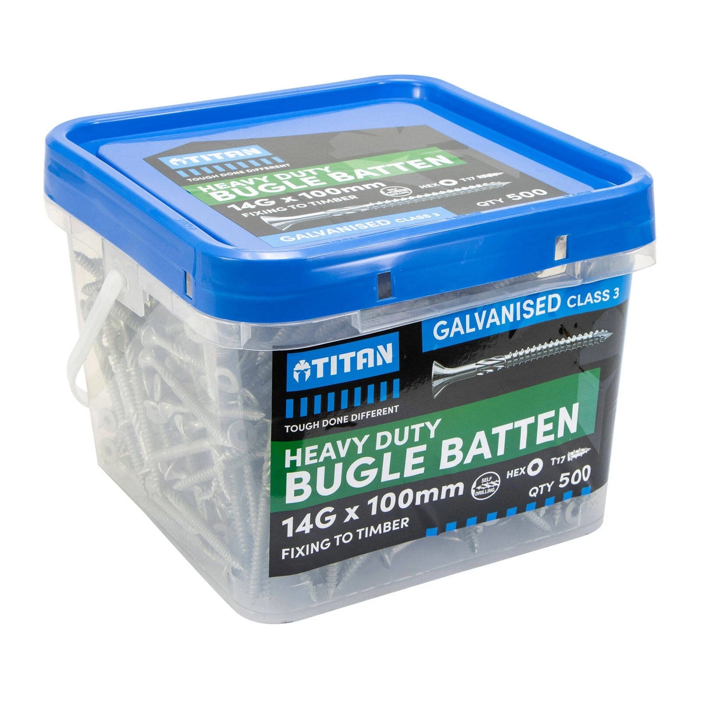 Titan 14G x 100mm Galvanised Bugle Batten Screws - 500 Pack, Corrosion Resistant