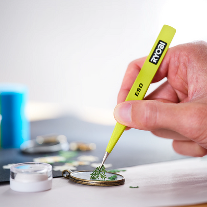 Ryobi Precision Anti-Static Tweezers 2 Pack - Straight & Curved Tips, ESD Coating, Stainless Steel