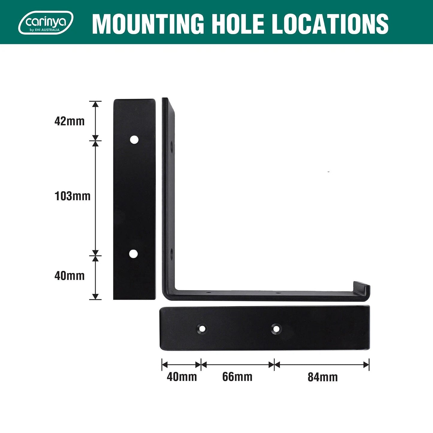 Carinya Black 185x185mm Hanging Lipped Angle Bracket, 100kg Load Capacity, Powder Coated Steel