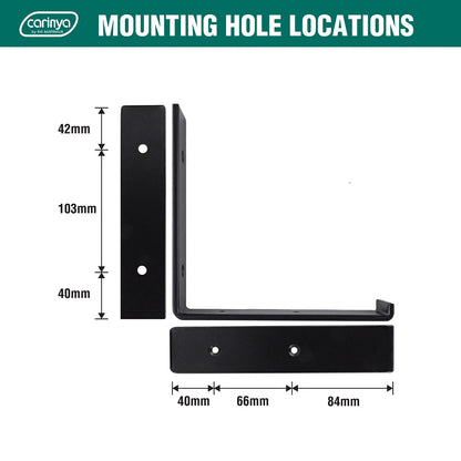 Carinya Black 185x185mm Hanging Lipped Angle Bracket, 100kg Load Capacity, Powder Coated Steel
