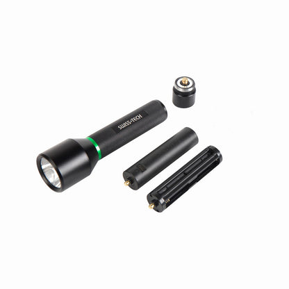 SWISS+TECH 1000lm Dual Power Rechargeable Flashlight, 350m Beam, USB-C, IPX4, Aluminium