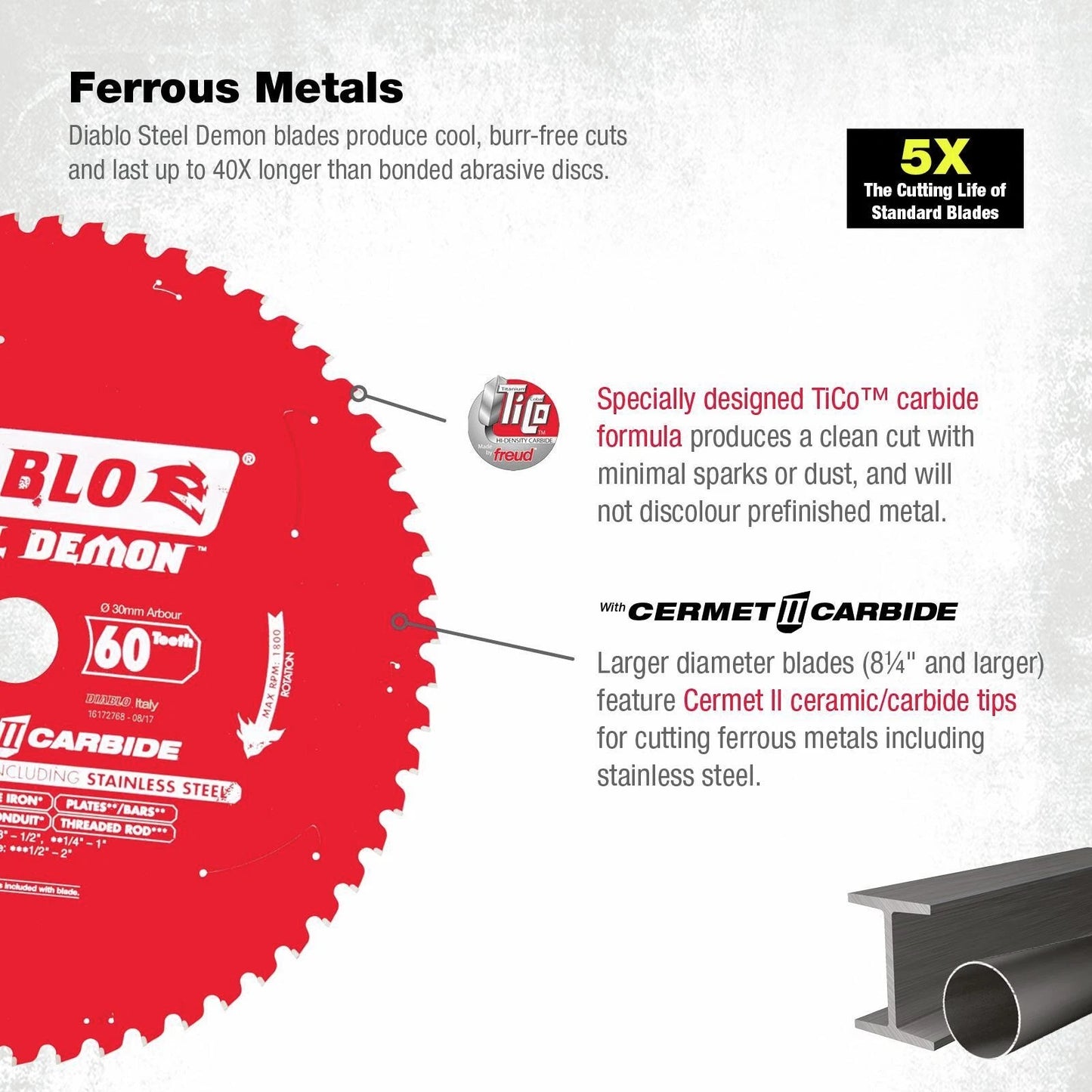 Diablo Steel Demon 12" 60T Circular Saw Blade for Ferrous Metals, Cermet Teeth, Burr-Free Cuts