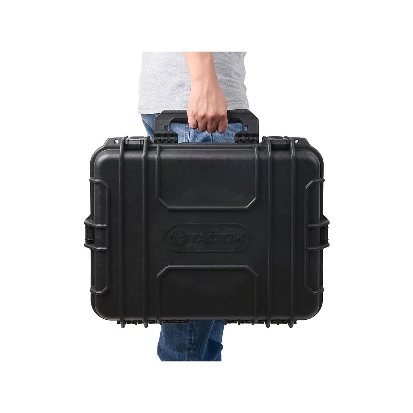 Tactix Black Extra Large Tough Case, IP65 Rated, Heavy Duty, Pressure Relief Valve, Foam Insert