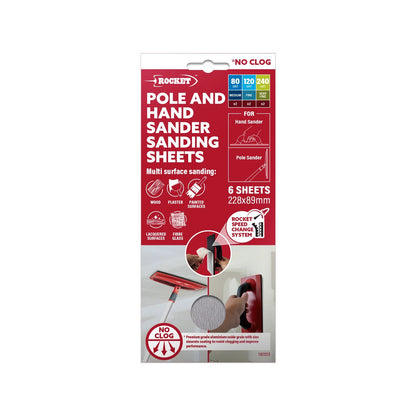 Rocket Multipack Sanding Sheets 6 Pack - Hand/Pole Sander, Multi-Surface, Non-Clogging