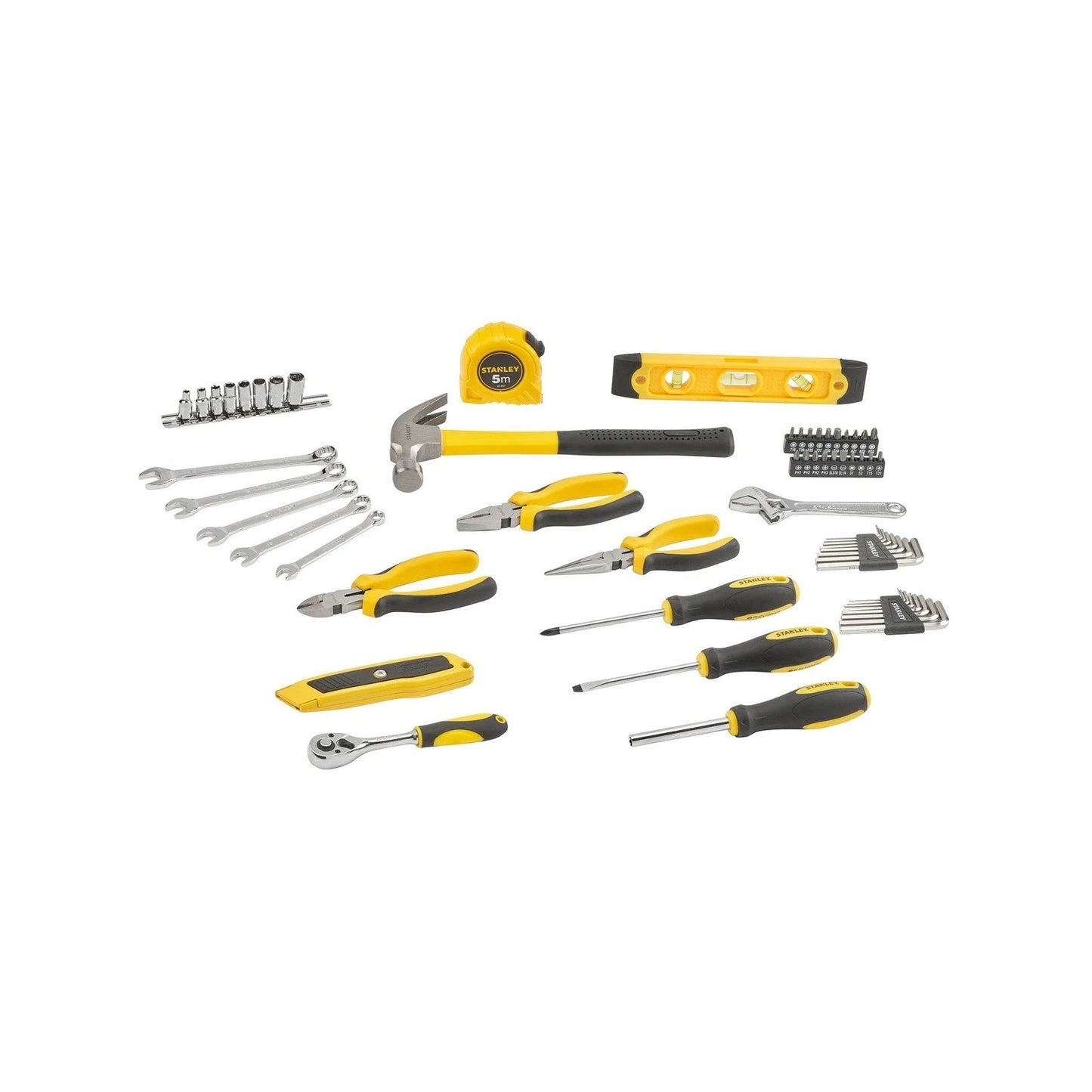 Stanley 61 Piece Mixed Hand Tool Set with Screwdriver Bits, Pliers, Wrenches, and Hammer