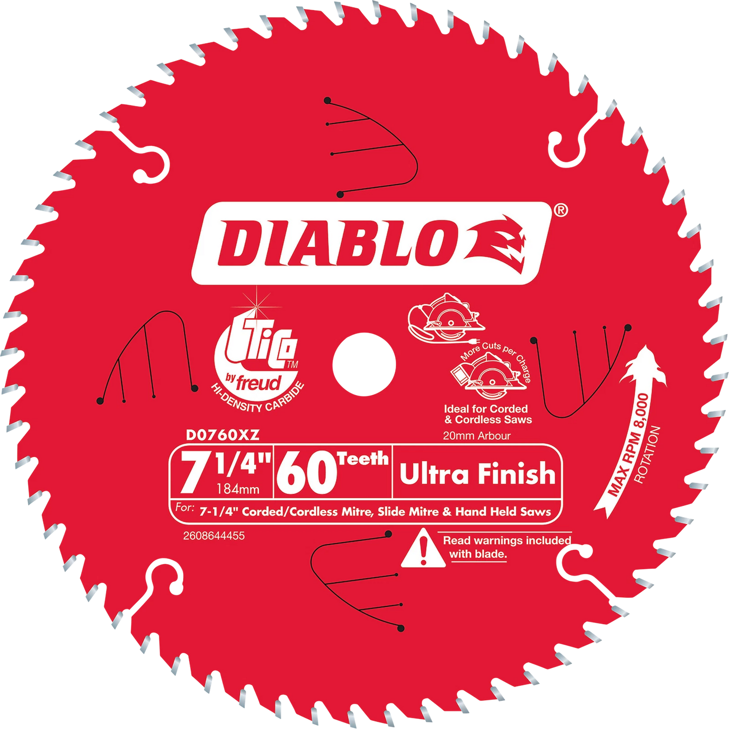 Diablo 184mm 60T Ultra Finish Circular Saw Blade for Hardwood & Plywood