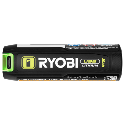 Ryobi USB 2.0Ah Battery Power Bank with LED Gauge & USB-C Cable