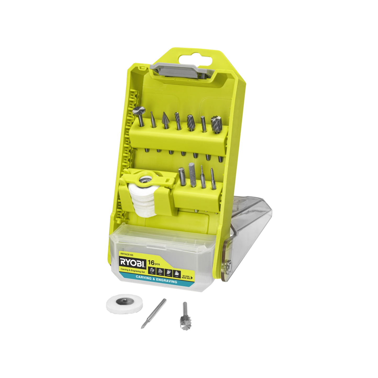 Ryobi 16 Piece Carving and Engraving Set with Burrs, Polishing Wheels, Grinding Stone