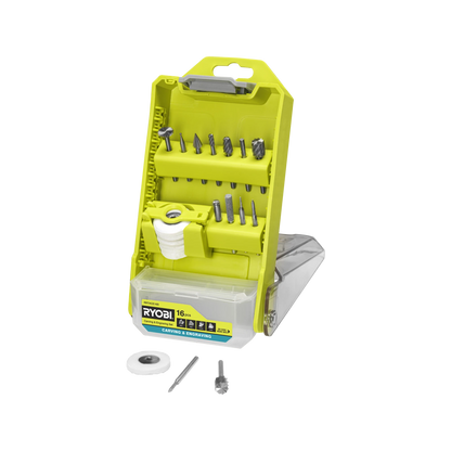 Ryobi 16 Piece Carving and Engraving Set with Burrs, Polishing Wheels, Grinding Stone