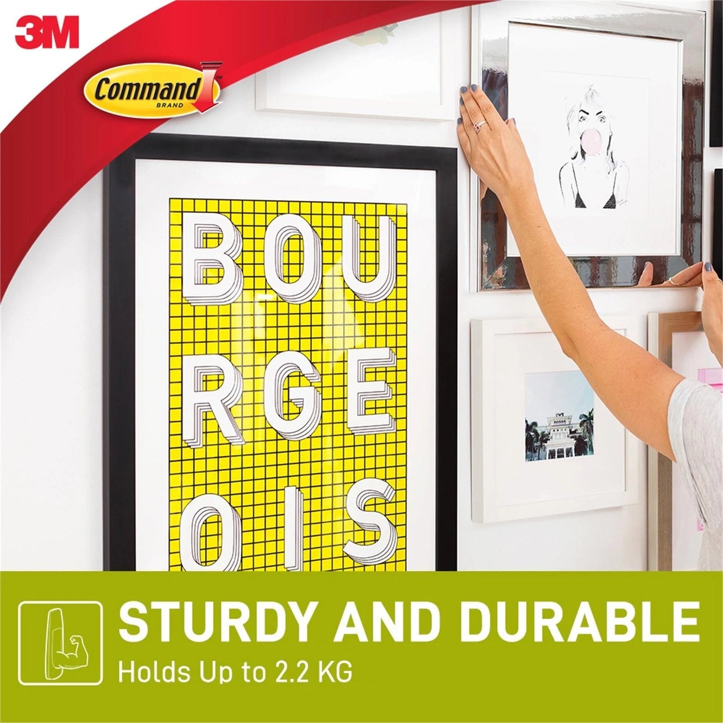 Command™ Large Metal Adhesive Picture Hanger, Damage-Free, Supports 2.2kg, Silver, 1 Pack