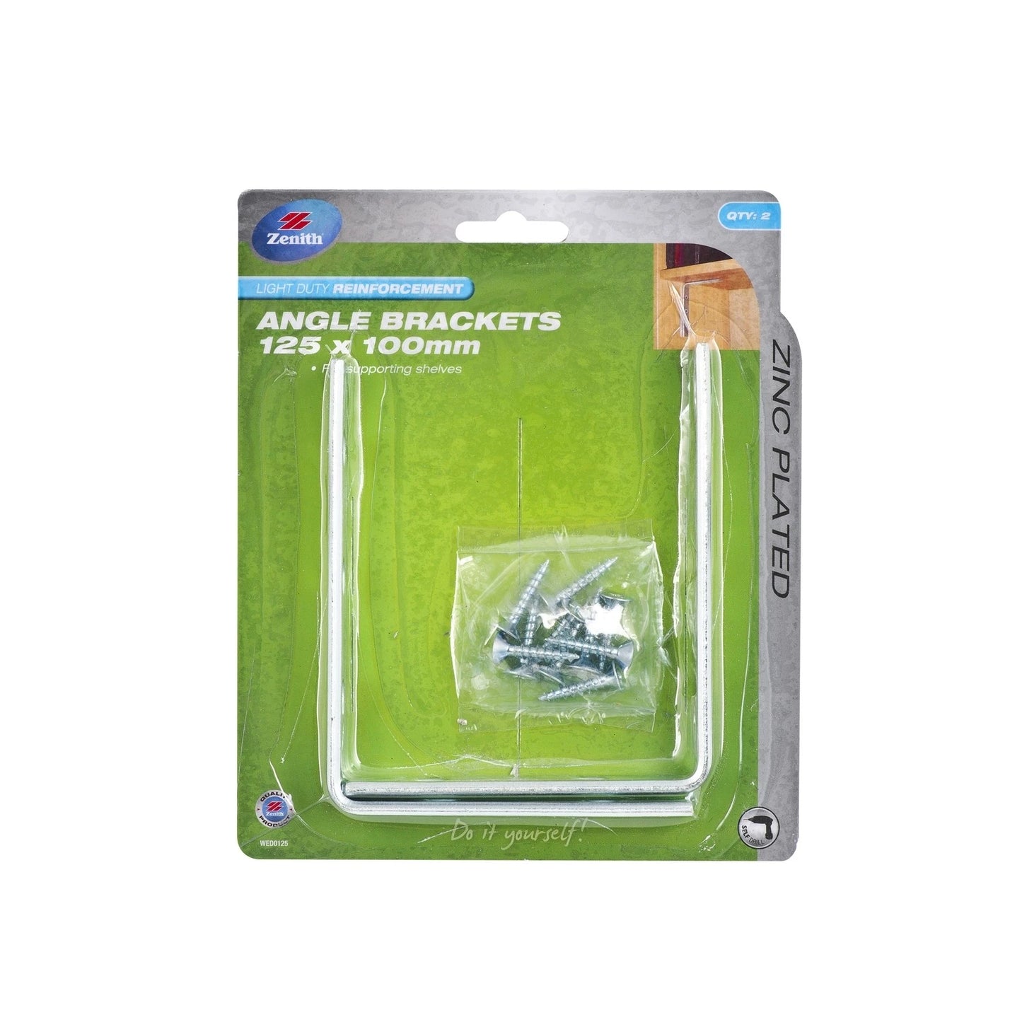 Zenith Zinc Plated Angle Bracket 125x100mm - 2 Pack, Corrosion Resistant, Easy Install