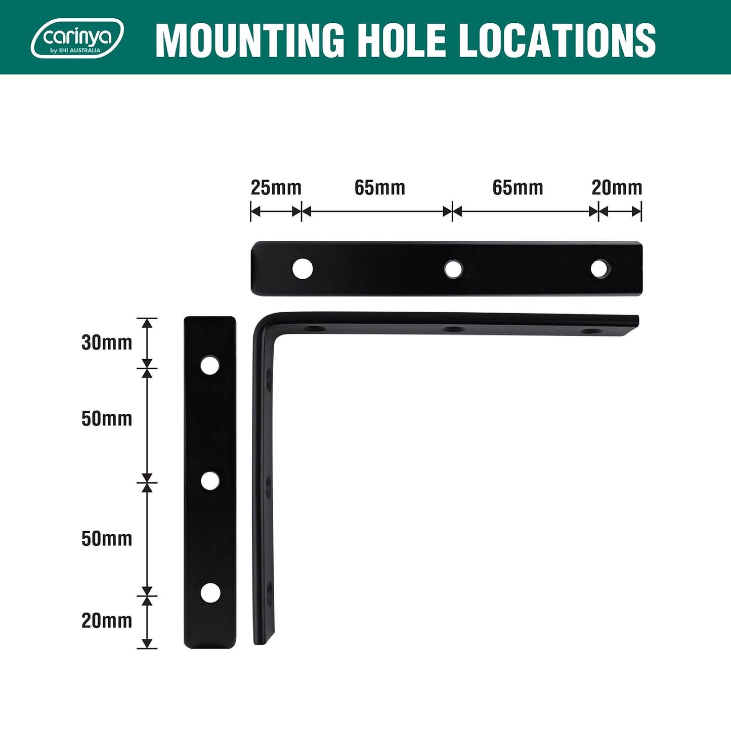 Carinya Heavy-Duty Black Angle Bracket 175x150mm, Stainless Steel, 100kg Load