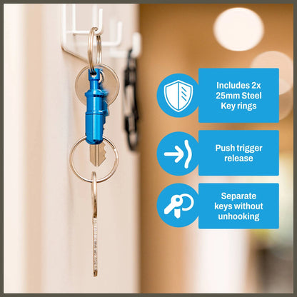 Titanium Aluminium Trigger Release Key Holder with Push Trigger & Steel Rings