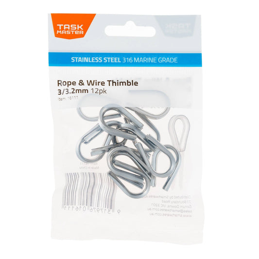 Taskmaster 3mm 316 Stainless Steel Rope Thimble - 12 pcs, Anti-Corrosive, Marine Grade