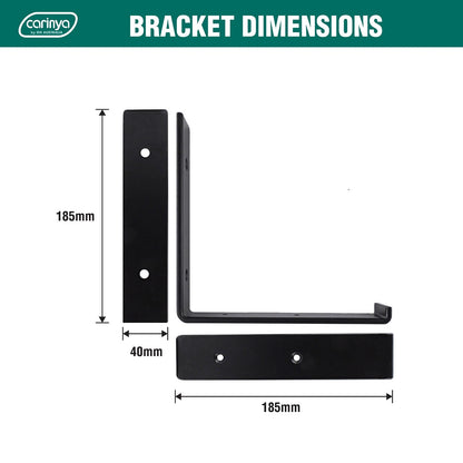 Carinya Black 185x185mm Hanging Lipped Angle Bracket, 100kg Load Capacity, Powder Coated Steel