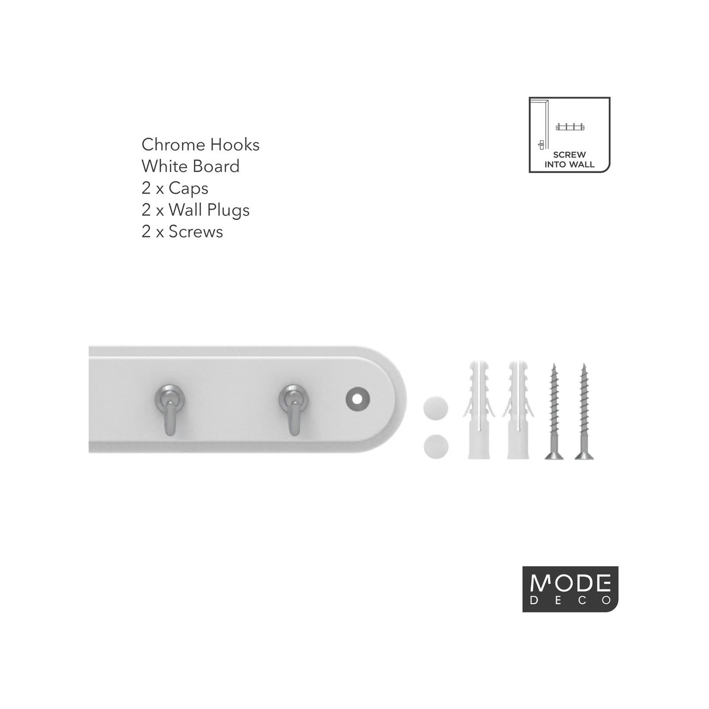 Mode Perma 7 Chrome Hooks Key Rack White - Durable, Easy Install, Modern Design