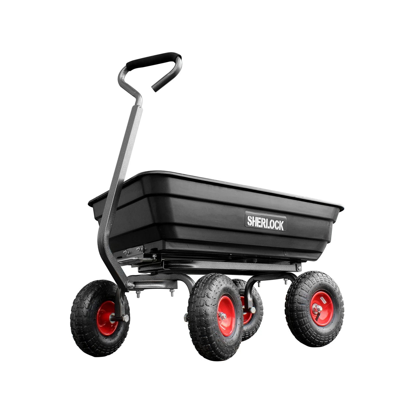 Sherlock 67L Black Poly Cart - Durable Tray, Pneumatic Wheels, Easy-Tip Design