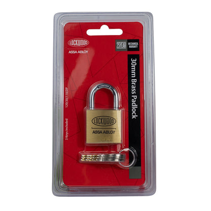 Lockwood 30mm Brass Padlock, Heavy Duty, Corrosion Resistant, Double Locking