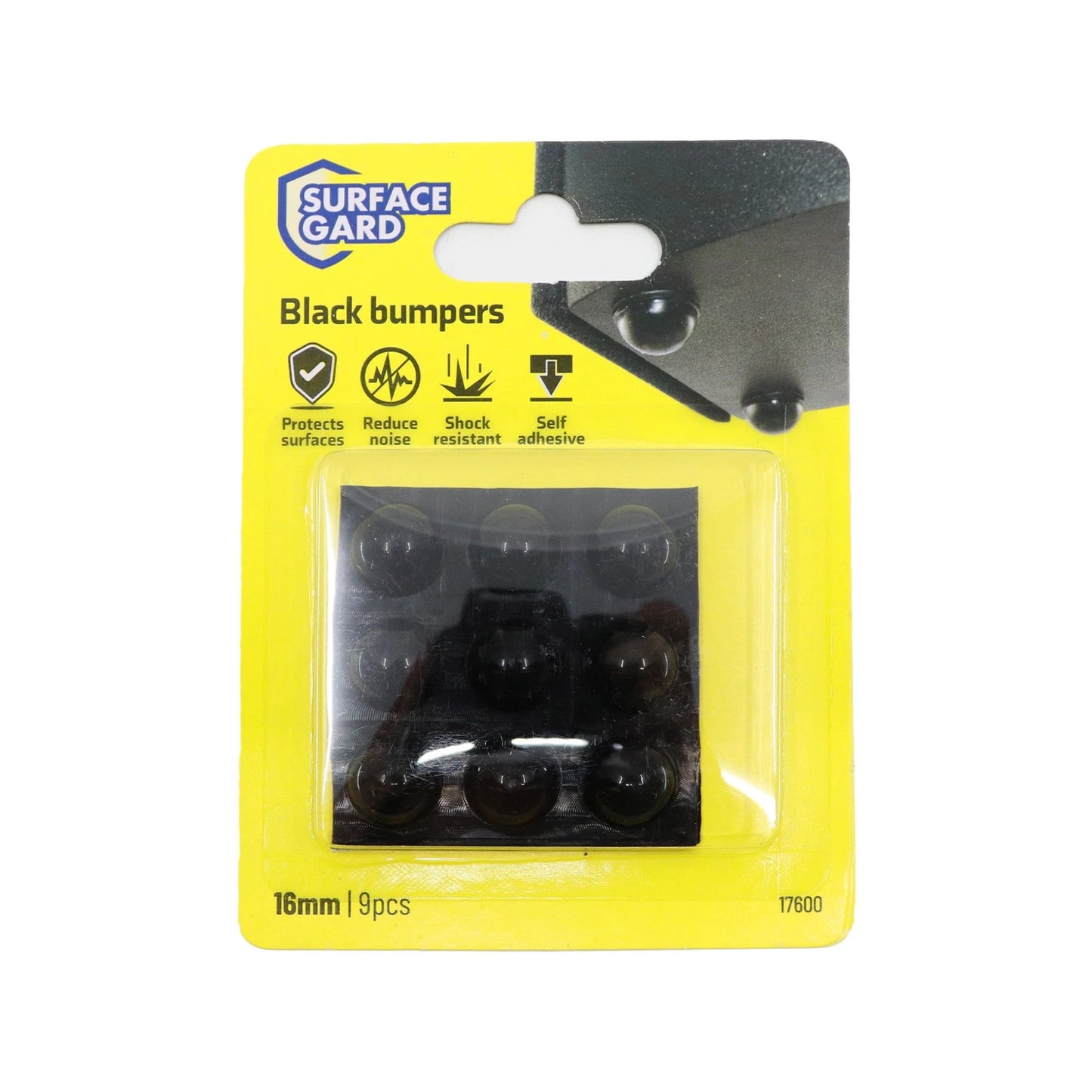 Surface Gard 16mm Black Rubber Bumper 9 Pack - Noise Reduction & Scratch Protection