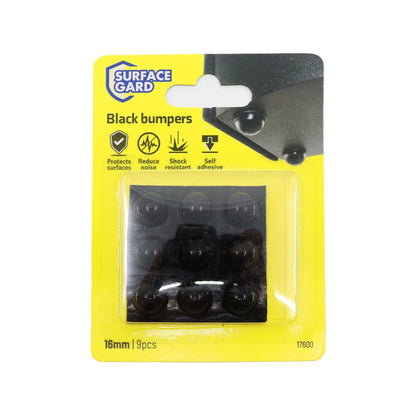 Surface Gard 16mm Black Rubber Bumper 9 Pack - Noise Reduction & Scratch Protection