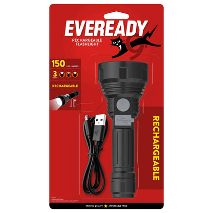 Eveready Rechargeable Torch 150 Lumen, USB Charging, Multiple Modes, High Brightness