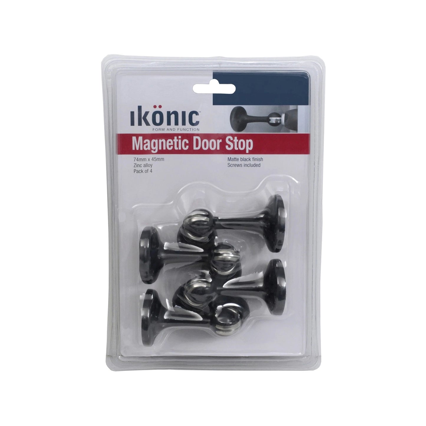 Ikonic Matte Black Magnetic Door Stop Set, 4 Piece, Zinc Alloy, Easy Install, Wall Protection