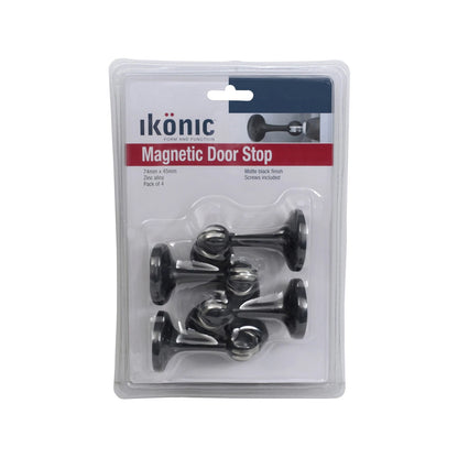 Ikonic Matte Black Magnetic Door Stop Set, 4 Piece, Zinc Alloy, Easy Install, Wall Protection