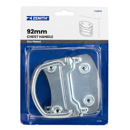 Zenith 92mm Zinc Plated Chest Handle 2 Pack - Corrosion Resistant, Easy Install